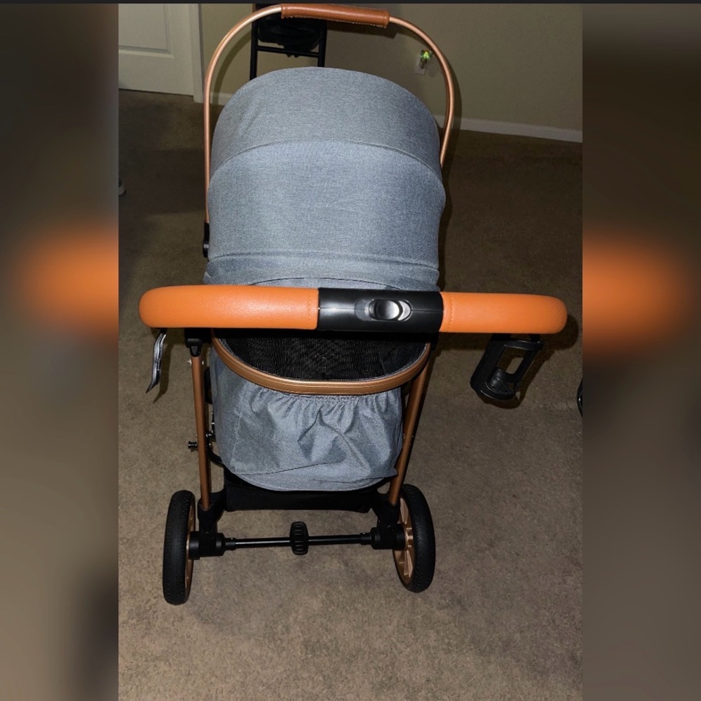 Gray and Tan Dog Stroller